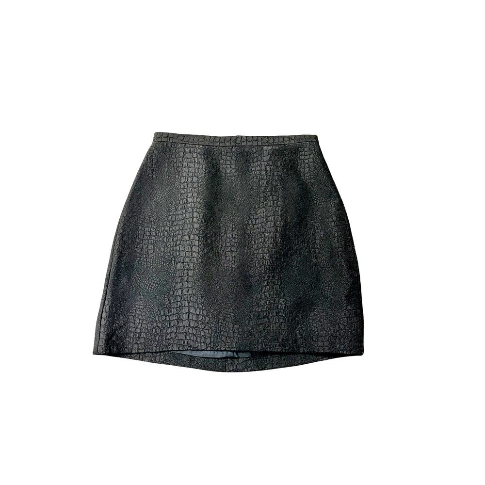 French Connection Black Croc Textured Mini Skirt Jacquard Size 6 NWT